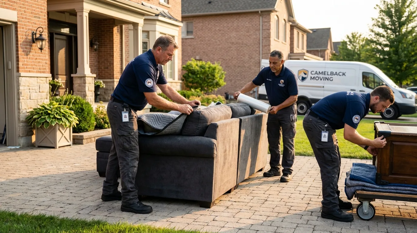 Large estate moving crew wrapping furniture in Los Alamitos, CA