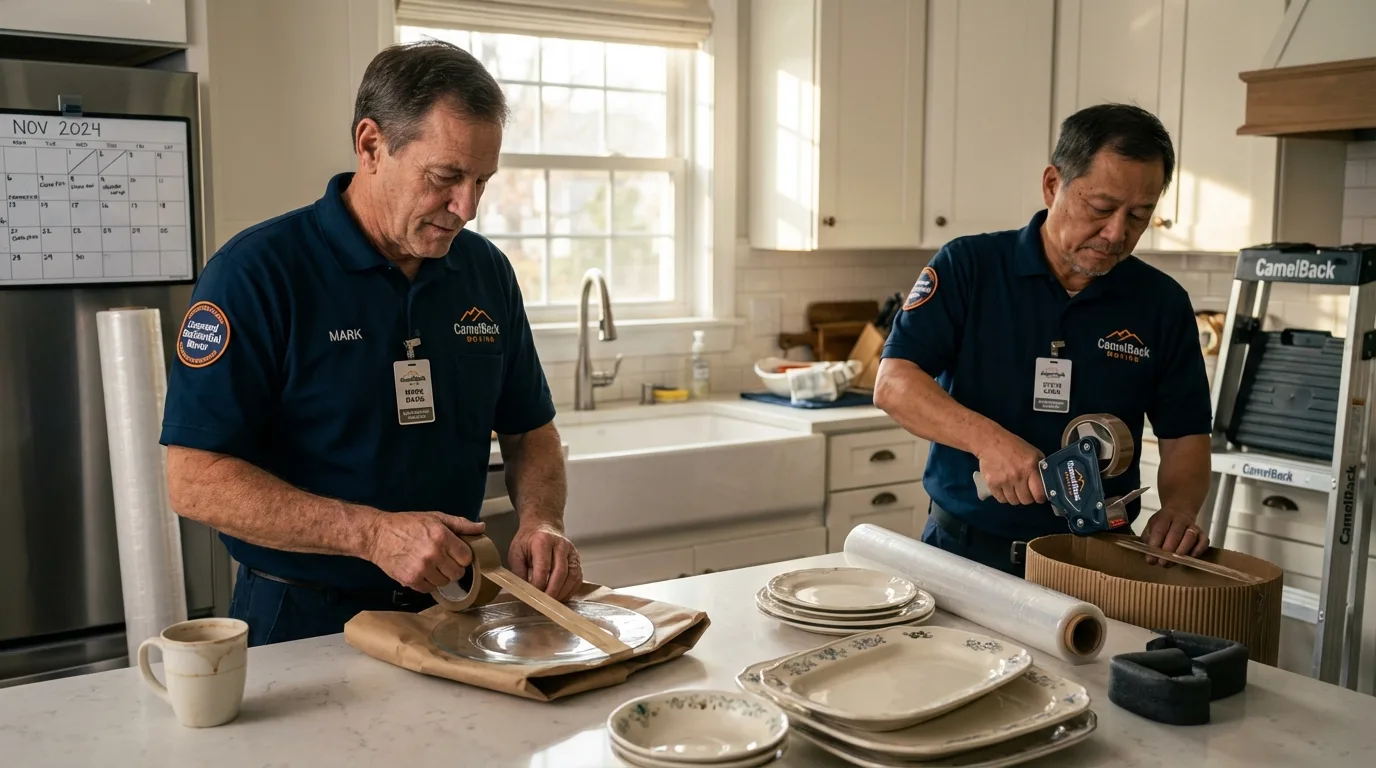 Professional crew packing kitchen dishware in Los Alamitos, CA